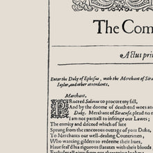 Load image into Gallery viewer, Comedy of Errors Shakespeare First Folio Print