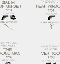 Load image into Gallery viewer, Crimes, Villains and Deaths in Alfred Hitchcock Films Print