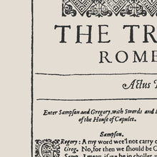 Load image into Gallery viewer, The Tragedy of Romeo and Juliet First Folio Print