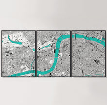 Load image into Gallery viewer, London River Thames Vintage Triptech Map Print Set of 3