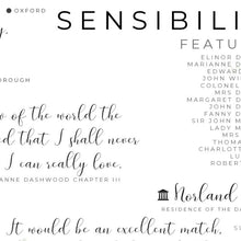 Load image into Gallery viewer, Jane Austen Sense and Sensibility Infographic Map Print