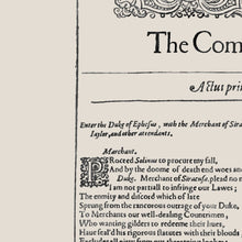 Load image into Gallery viewer, Comedy of Errors Shakespeare First Folio Print
