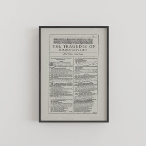 The Tragedy of Romeo and Juliet First Folio Print