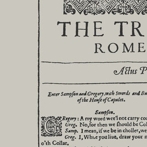 The Tragedy of Romeo and Juliet First Folio Print