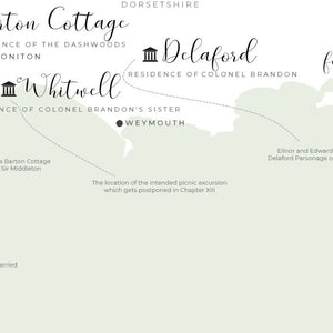 Jane Austen Sense and Sensibility Infographic Map Print
